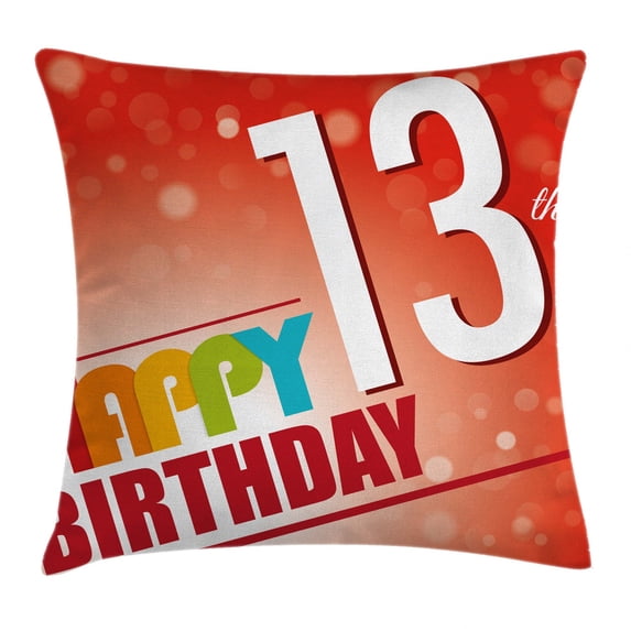 13th Birthday Decorations Throw Pillow Cushion Cover, Retro Style Teenage Party Invitation Graphic Design Bokeh Rays, Decorative Square Accent Pillow Case, 24 X 24 Inches, Multicolor, by Ambesonne