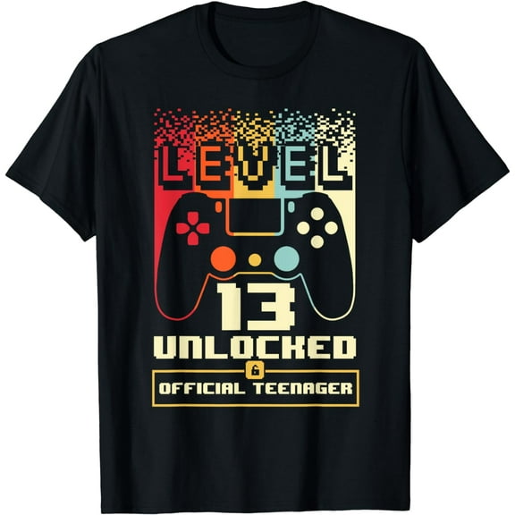 13th Birthday Gift Boys Level 13 Unlocked Official Teenager T-Shirt mens t shirt，black，women，funny，misfits，men，journey