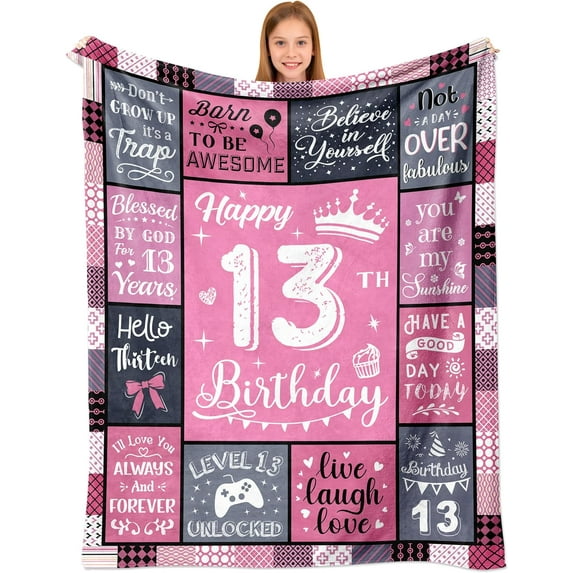 13th Birthday Gifts for Girls, 13 Year Old Girl Birthday Gift Ideas, Best Gifts for 13 Year Old Girls, Presents for 13 Yr Old Girl, Happy 13th Birthday Decorations, age 13 Throw Blanket 60"X50"