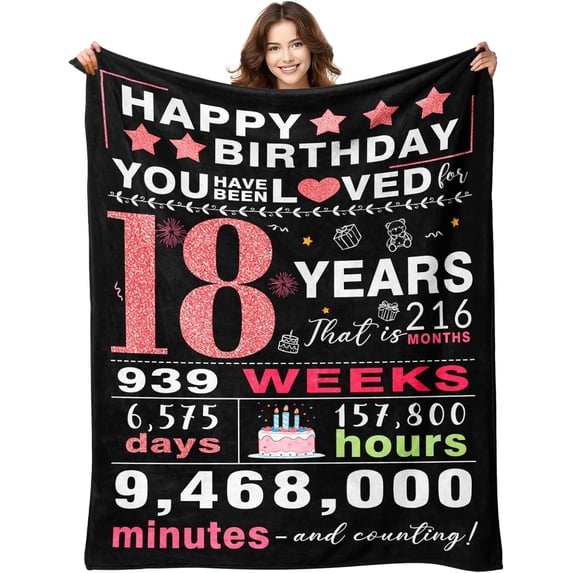 18th Birthday Gifts for Girls - 18 Year Old Girl Gifts - Bday Presents for 18-Year-Old Teenager Girl Ideas - 18th Birthday Decorations for Teen Girls Adult - Bday Throw Blanket 40"x50"