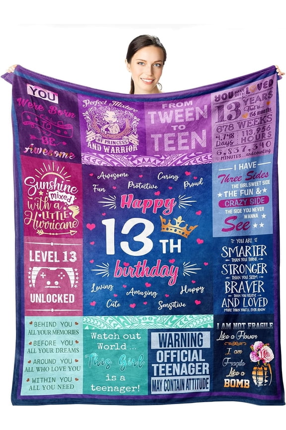 13th Birthday Gifts for Girls - 13 Year Old Girls Gifts 60"x50" Blanket - Best Presents for 13 Year Old Girl - Happy 13th Birthday Teen Girl - Official Teenage 13 Gift Ideas Bday Decor for Her