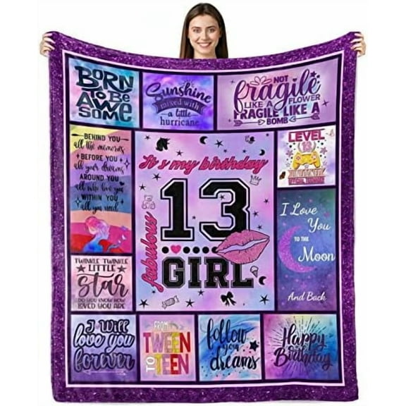 13th Birthday Gifts for Girls Blanket , 13 Year Old Girl Gifts Ideas, Best Gifts for 13 Year Old Girls, Birthday Gifts for 13 Year Old Girl, 13th Birthday Decorations for Girls Throw Blanket