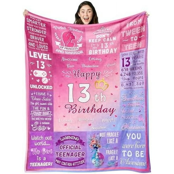 13th Birthday Gifts for Girls, Girls 13th Birthday Gifts Idea for Daughter Sister, 13 Year Old Blanket for Girls, Best Birthday Gift for 13 Years Old Girl, Birthday k Throw Blanket