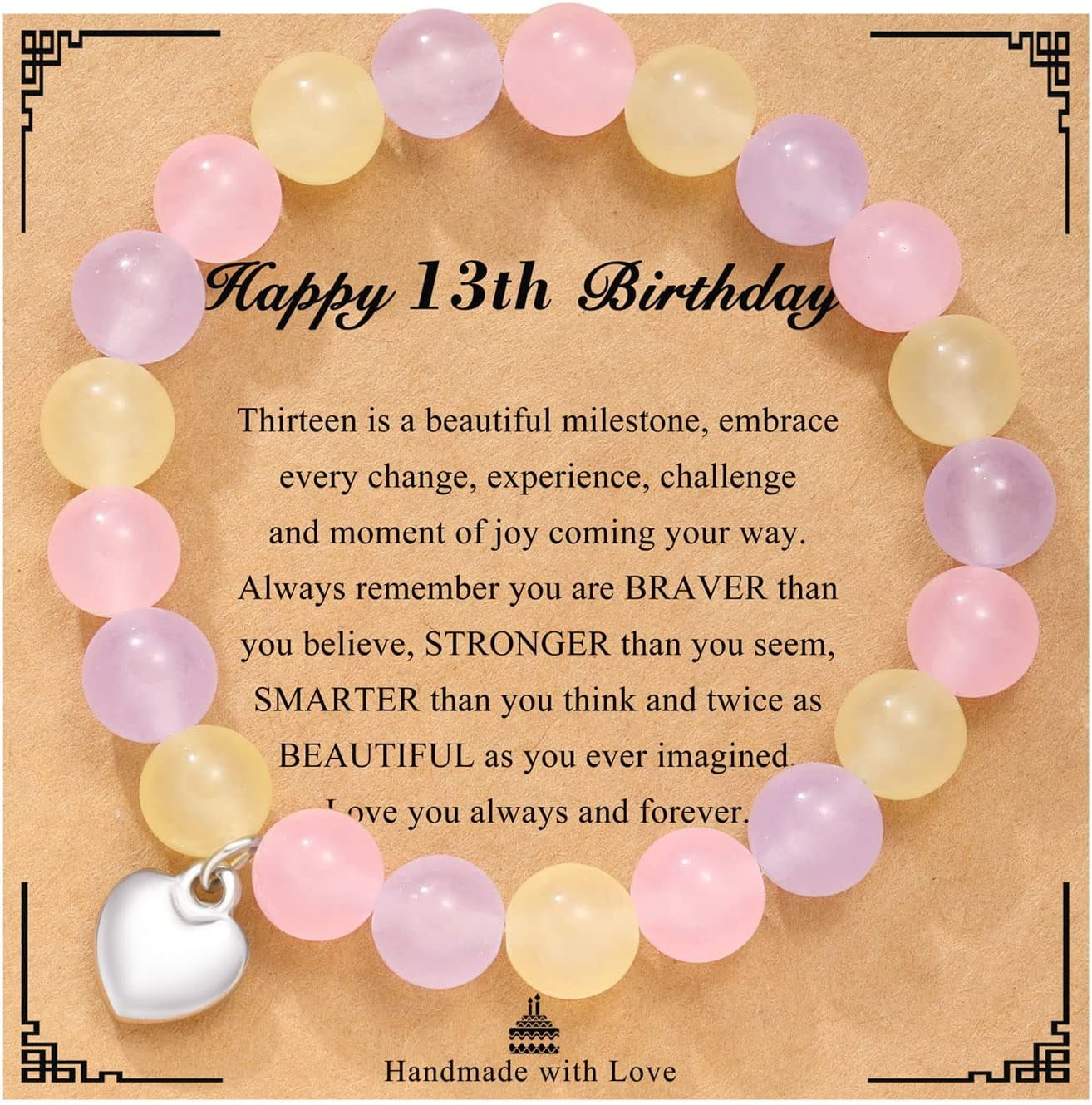 HZHUAFULTD 13th Birthday Gifts for Girls, Natural Stone Heart Charm Bracelets for 13 Year Old Daughter Granddaughter Niece Friends Colorful-1