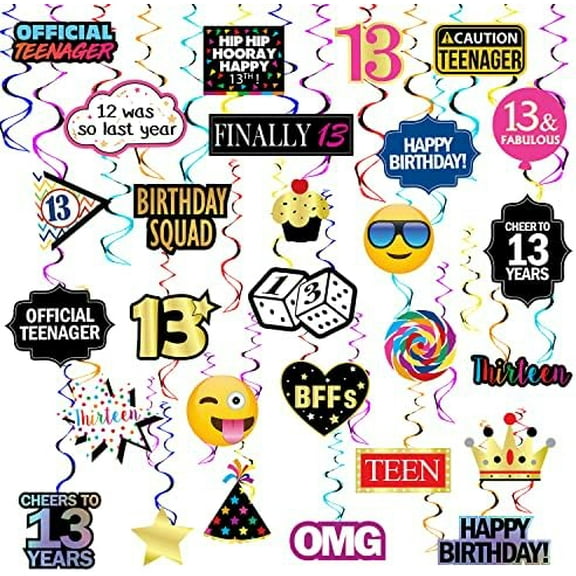 13th Birthday Hanging Swirls - 28 Pieces - Funny 13th Birthday Party Supplies, Decorations, Gifts and Favors