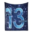 thumbnail image 1 of 13th Birthday Soft Flannel Fleece Throw Blanket, 13 Polygonal Effect Emblem on Dark Blue Backdrop and Stars, Cozy Plush for Indoor and Outdoor Use, 50" x 70", Dark Blue Pale Blue, by Ambesonne, 1 of 6