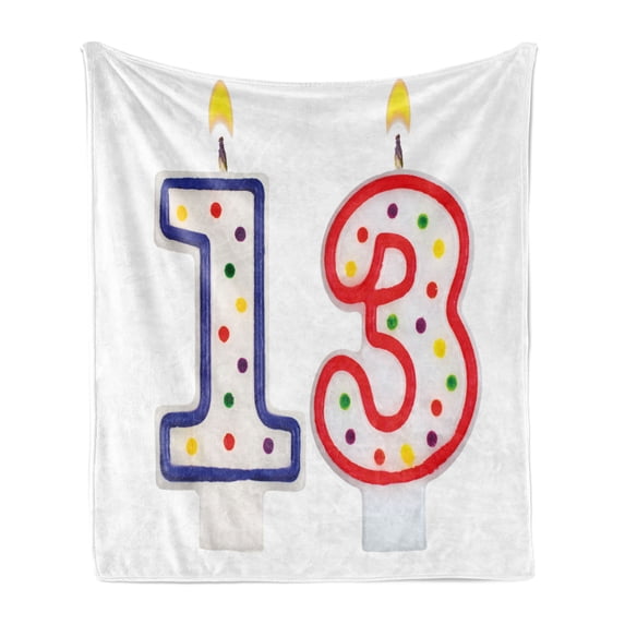 13th Birthday Soft Flannel Fleece Throw Blanket, Colorful Burning Candles Number 13 Party Objects Print, Cozy Plush for Indoor and Outdoor Use, 60" x 80", Multicolor, by Ambesonne