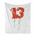 thumbnail image 1 of 13th Birthday Soft Flannel Fleece Throw Blanket, Red Ballons with Swirled Curly Ribbons Number 13 Celebration Event, Cozy Plush for Indoor and Outdoor Use, 60" x 80", Red Green Blue, by Ambesonne, 1 of 6