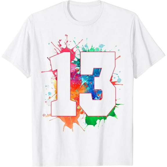 13th Birthday paint splashes Tshirt kids girls boys 13 years T-Shirt100% cotton