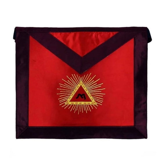 13th Degree Scottish Rite Apron - Red & Black with Gold Embroidery, Adjustable Belt with Gold-Plated Snake Fitting