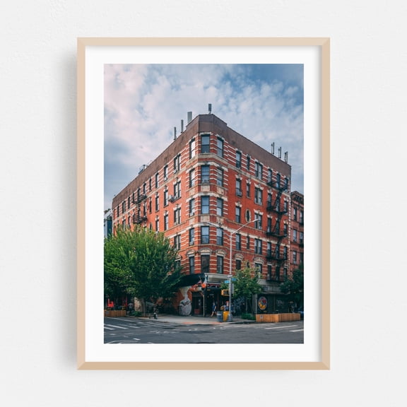 A & 13th, East Village - Manhattan New York Photography Architecture City Street Photography Vintage Travel Poster Graffiti Oak Framed Wall Art Print 6 x 8 inches