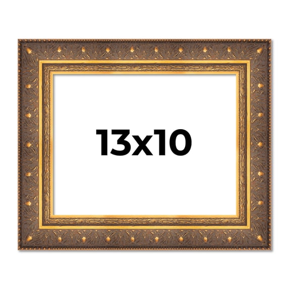 13x10 Frame Vintage Gold Solid Wood Picture Frame | 2.5 Inch Moulding Width | Ornate Bronze Museo