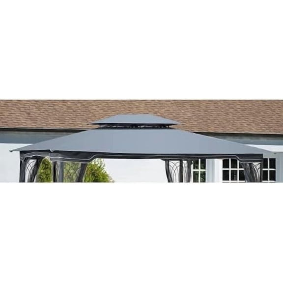 13x10 Ft  Double Roof Gazebo Replacement Canopy Top Fabric,Brown Canopy Top Cover Sun Shade Shelter Gazebo Roof, Gray$$Garden &