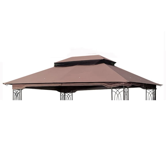 13x10 Ft Double Roof Patio Gazebo Replacement Canopy Top Brown Polyester Fabric with UV Protection & Water Repellent For Square Frame (Frame Not Included)