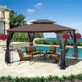 thumbnail image 1 of 13x10 Ft Outdoor Gazebo Canopy Tent with Mosquito Net & Double Roof - Brown Top Patio Shelter for Garden, Backyard, Deck, 1 of 16