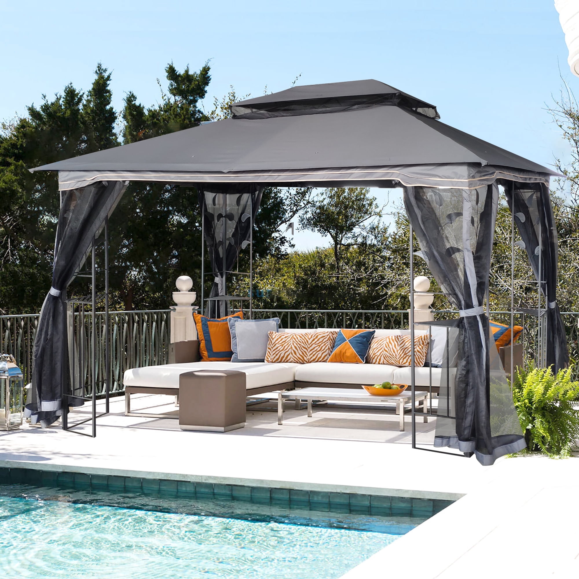 13x10 Outdoor Patio Gazebo Canopy Tent With Ventilated Double Roof And ...