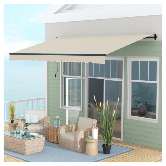 13x10 ft Retractable Awning, UV Resistant Sun Shade for Deck, Patio, Beige