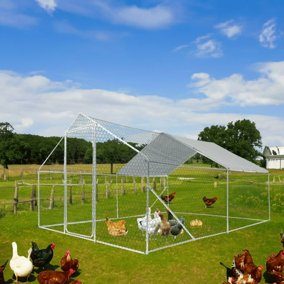 13x10x6FT Outdoor Metal Chicken Coop (Silver Grey, Rain Cover + Free Customizable Wire Mesh, Ample Space for Multi-Chicken, Easy Assembly for Backyard/Poultry Farming)