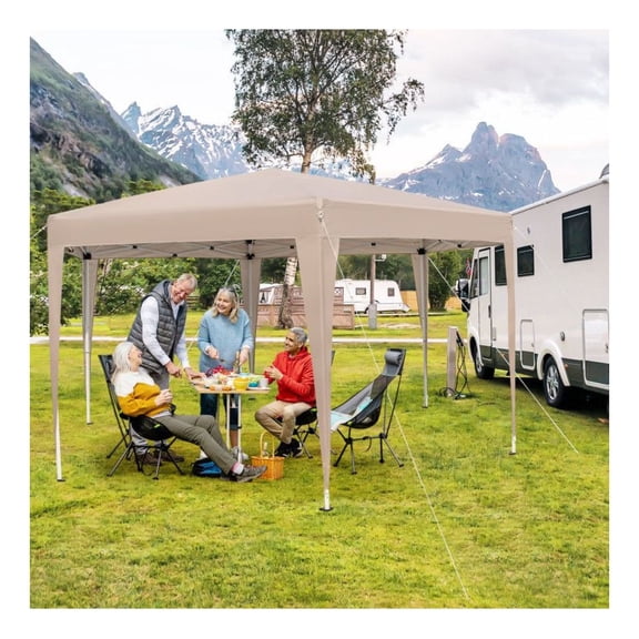 13x11.5 FT Pop-Up Canopy Tent - Hexagonal Adjustable Gazebo with Dressed Legs - Khaki - for Camping, Flea Markets, & Picnics