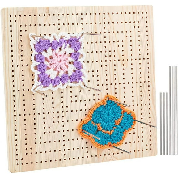 13x11.8inch Crochet Blocking Board Square Wooden Blocking Mat with 24pcs 3.9" 6pcs 5.9" Stainless Steel Rods DIY