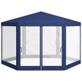 thumbnail image 1 of 13x11 Feet Hexagon Outdoor Party Tent Sun Shade Shelter with Mesh Screen Sidewalls Ropes Stakes Blue, 1 of 7