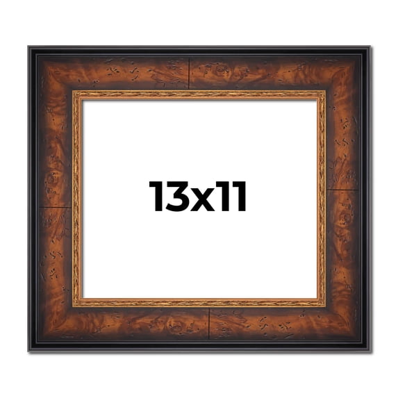 13x11 Frame Brown Walnut Gold Ornate Trim Solid Wood Plein Air Picture Frame | 3 Inch Moulding