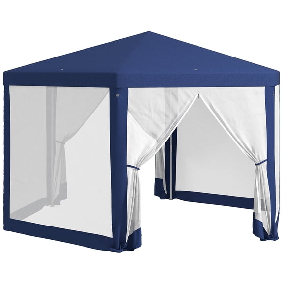 13x11 ft Outdoor Party Tent with Mesh Screens, Hexagon Canopy Shelter for Garden Events - Blue Steel Frame
