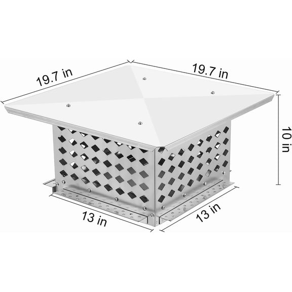13x13 Chimney Cap Stainless Steel, Heavy Duty Waterproof Spark Arrestor with Mesh Design - Animal/Rain/Snow Guard for Brick & Clay Flues, Adjustable Installation
