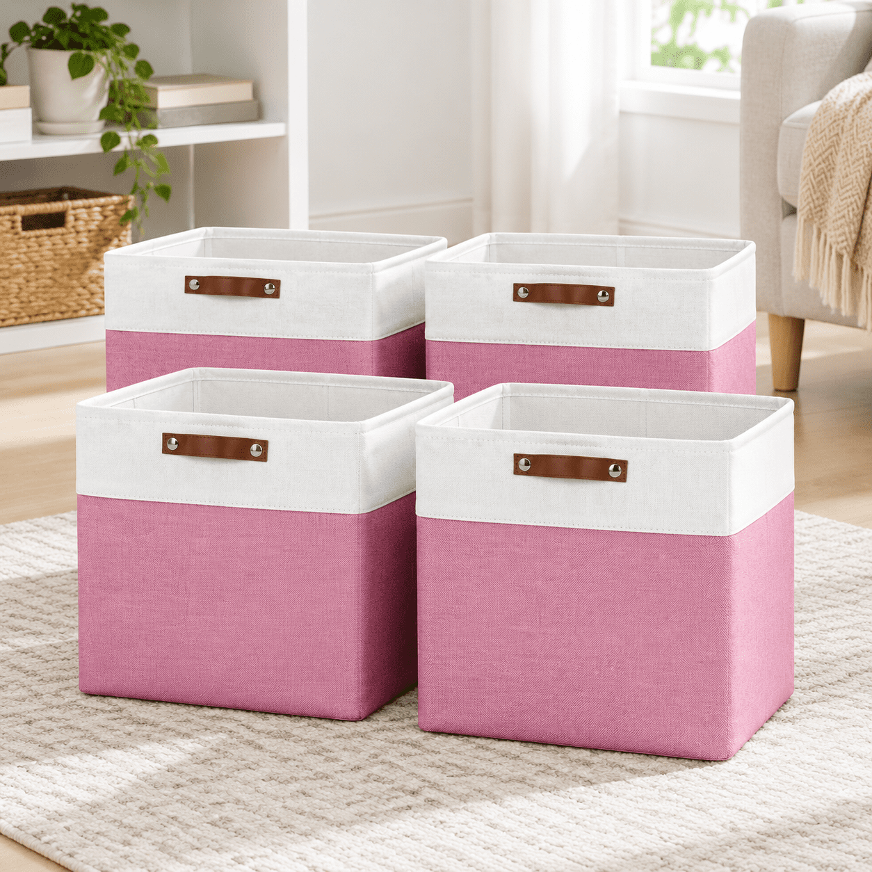 13x13 Cube Storb Collapsible Fabric Box 4 Pack Closet Baskets With ...