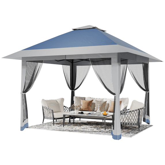 13x13 FT – Heavy Duty Gazebo Canopy Tent with Double Vented Roof. Adjustable Height. Mosquito Netting. Waterproof UV-Resistant Outdoor Shelter for Patio. Backyard. Garden & Lawn