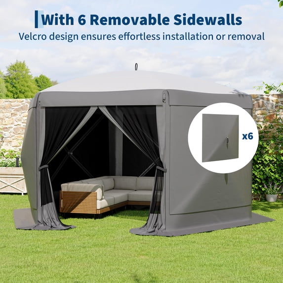 13x13 FT – Outdoor Canopy Tent with Mesh Netting & Removable Wind Panels, 6-Sided Patio Shelter with UV Protection, Easy Setup Screen Tent for Backyard, Camping, Lawn, Includes Carry Bag & Stakes