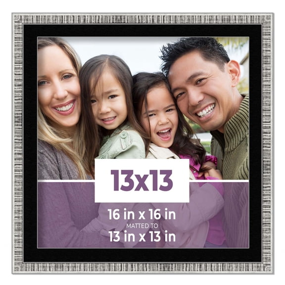 13x13 Frame Silver With Black Picture Mat For 13x13 Photo - Silver 16x16 Frame To Display Print or