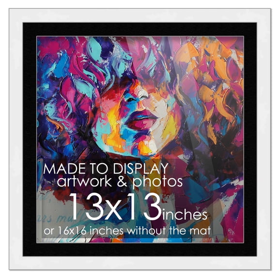 13x13 Frame White Matted for 13x13 Picture or 16x16 Art Poster Without Photo Mat - Display Your 13