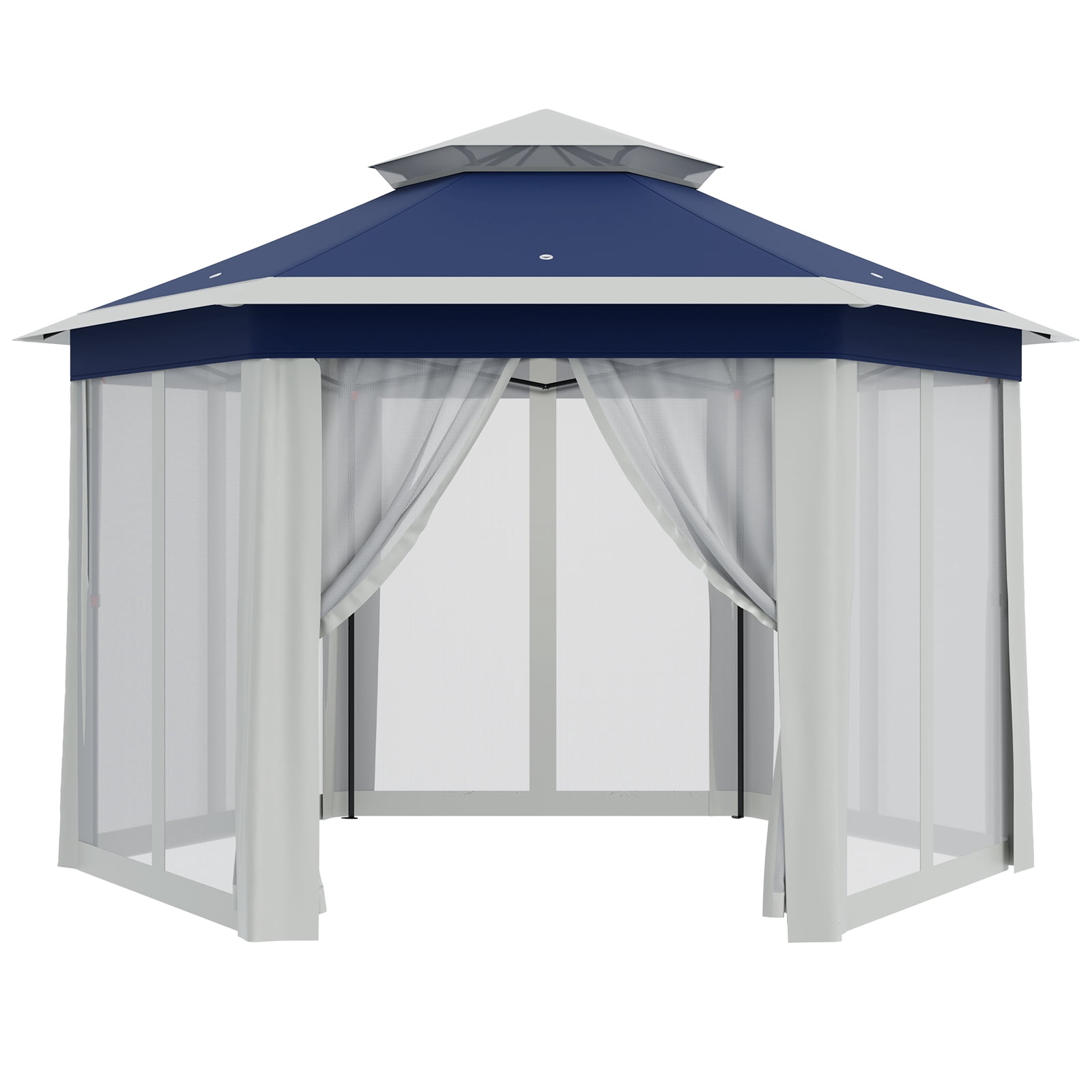 13x13 Ft Patio Gazebo, Heavy Duty Hexagonal Gazebo Canopy with Netting Sidewalls, Sturdy Steel Frame Double Roof Shelter Tent, Outdoor Pavilion for Backyard Event Party BBQ