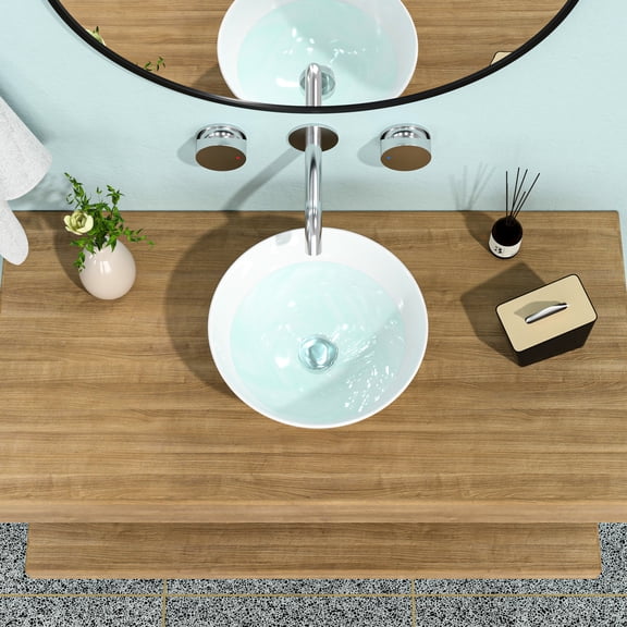 13x13 Inch Circular Ceramic White Bathroom Sink | For Home and Commercial Bathrooms | Acid-Resistant and Smooth Ceramic | Quick and Easy to Set Up