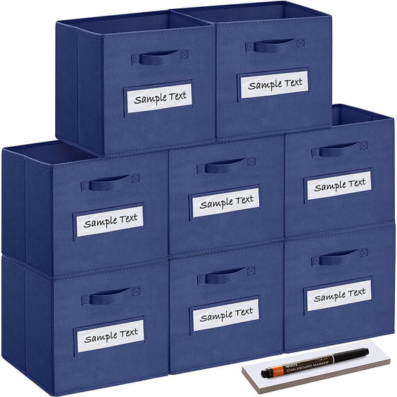 13x13 Inch Cube Storage Bins(Set of 8)-Basket Bins with 8 Labels Window Cards & a Pen - Collapsible Storage Organizer Boxes Cube For Nursery Home & Office-Blue