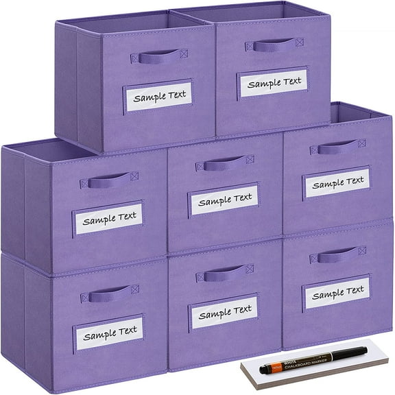 13x13 Inch Cube Storage Bins(Set of 8)-Basket Bins with 8 Labels Window Cards & a Pen - Collapsible Storage Organizer Boxes Cube For Nursery Home & Office-Purple