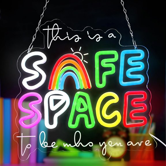 13x13 Inches Safe Space Neon Sign This Is a Safe Space to Be Who You Are LED Neon Sign Dimmable Light up for School Counselor Nurse Classroom Office Wall Decor