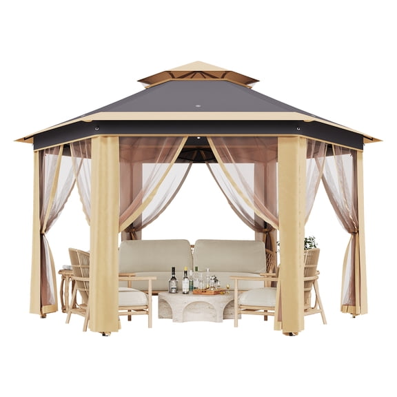 13x13 PopUp Gazebo, Canopy Tent, with Zippered Mesh Sidewalls and Carrying Bag, Hexagonal Canopy Shelter, Outdoor Gazebo for Backyard & Patio Furniture