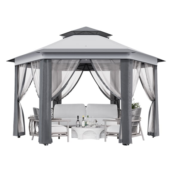 13x13 PopUp Gazebo, Canopy Tent, with Zippered Mesh Sidewalls and Carrying Bag, Hexagonal Canopy Shelter, Outdoor Gazebo for Backyard & Patio Furniture