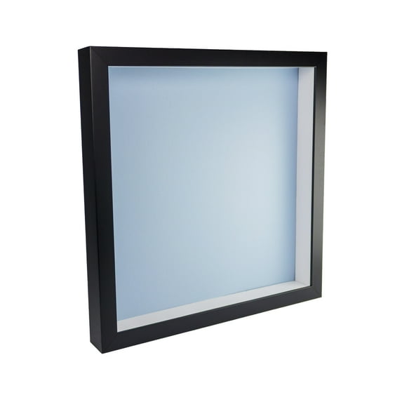 13x13 Shadow Box Frame In Black With A 1 3/4" Usable Depth Includes Baby Blue Acid-Free Backing, UV
