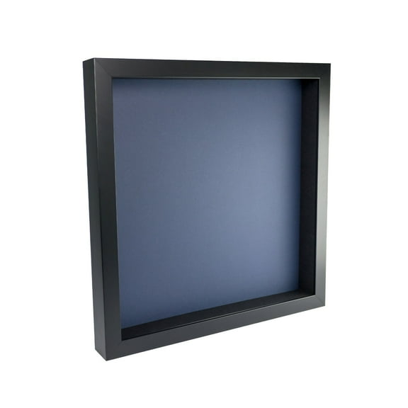 13x13 Shadow Box Frame In Black With A 1 3/4" Usable Depth Includes Navy Blue Acid-Free Backing, UV