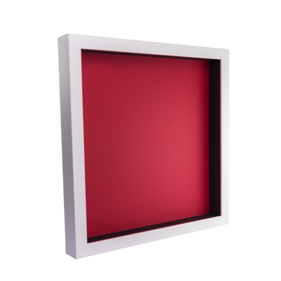 13x13 Shadow Box Frame In White With A 1 3/4" Usable Depth Includes Red Acid-Free Backing, UV