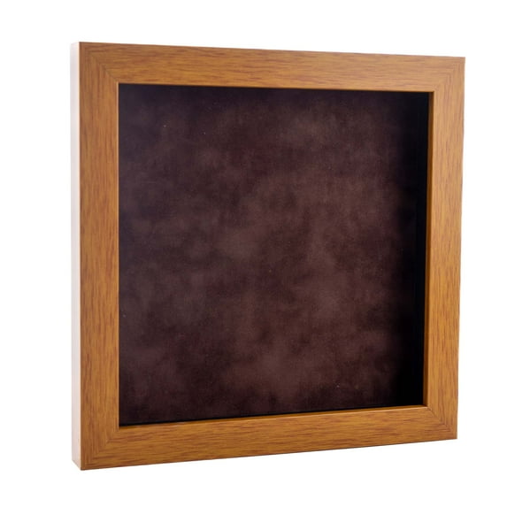13x13 Shadow Box Frame Light Brown Wood | With a 3/4" Usable Display Depth | Includes a Brown Real