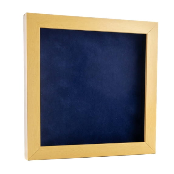 13x13 Shadow Box Frame Natural Wood | With a 3/4" Usable Display Depth | Includes a Navy Blue Real