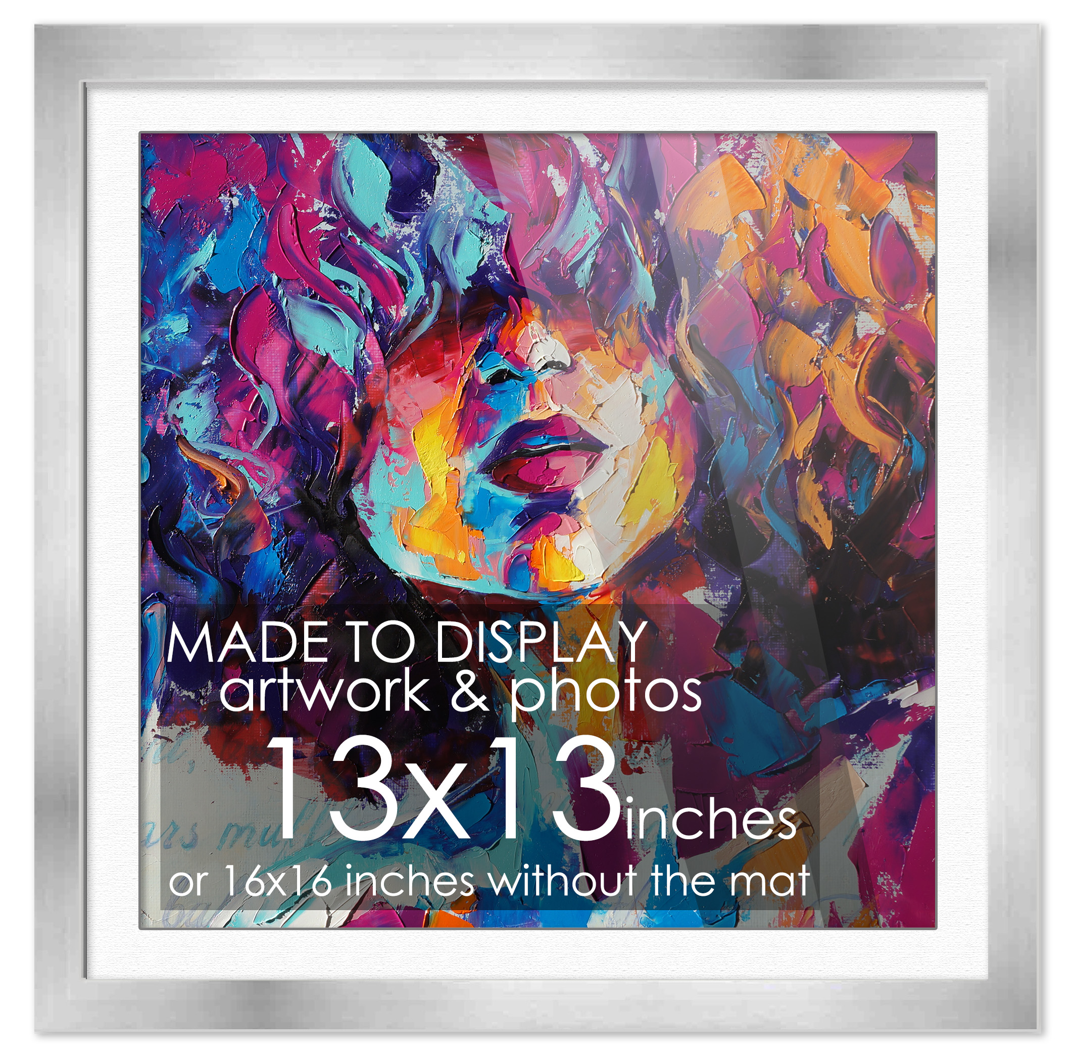 13x13 Silver Frame Matted for 13x13 Picture or 16x16 Art Poster Without ...