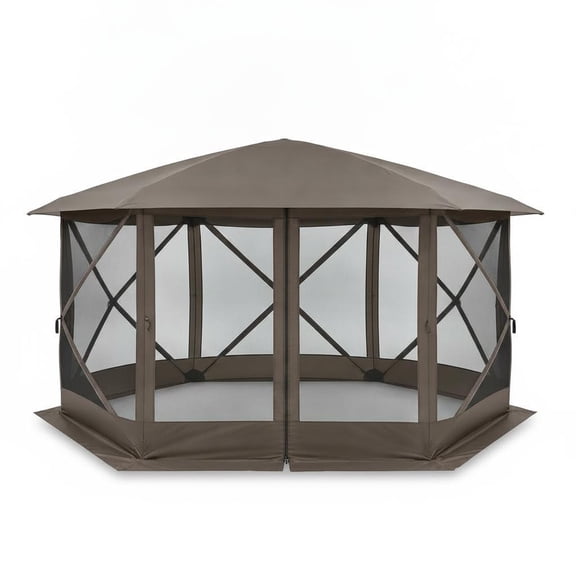 13x13FT 6-Sided Collapsible Gazebo Tent Quick Canopy Removable Wind Panels Bite-Proof Mesh 13*13FT Khaki Beige