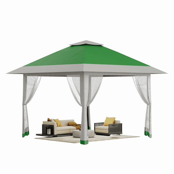 13x13Ft Pop-Up Gazebo Outdoor Canopy Shelter with Mosquito Netting,Canopy Tent with Waterproof UV-Resistant Double Roof,Heavy Duty Patio Shelter for Backyard,Garden,Lawn,Deck
