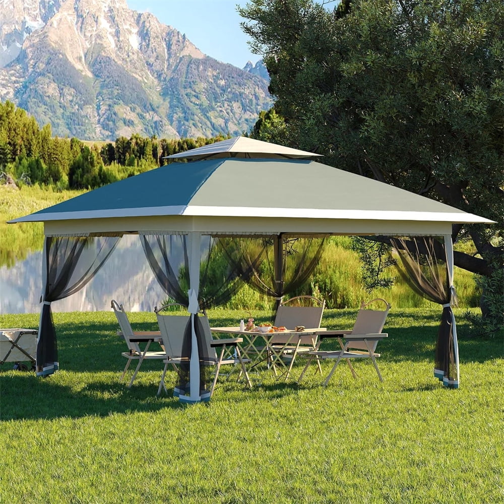 13x13Pop-Up-Gazebo Outdoor Canopy Tent with Mosquito Netting, [Adjustable Height & Spacious] Pop Up Tent with Double Roof, UV-Resistant Outdoor Gazebo for Backyard, Patio, Lawn, Garden, Deck