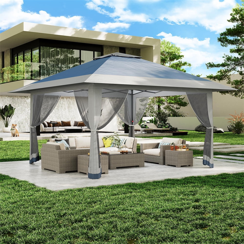 13x13Pop-Up-Gazebo Outdoor Canopy Tent with Mosquito Netting, [Adjustable Height & Spacious] Pop Up Tent with Double Roof, UV-Resistant Outdoor Gazebo for Backyard, Patio, Lawn, Garden, Deck